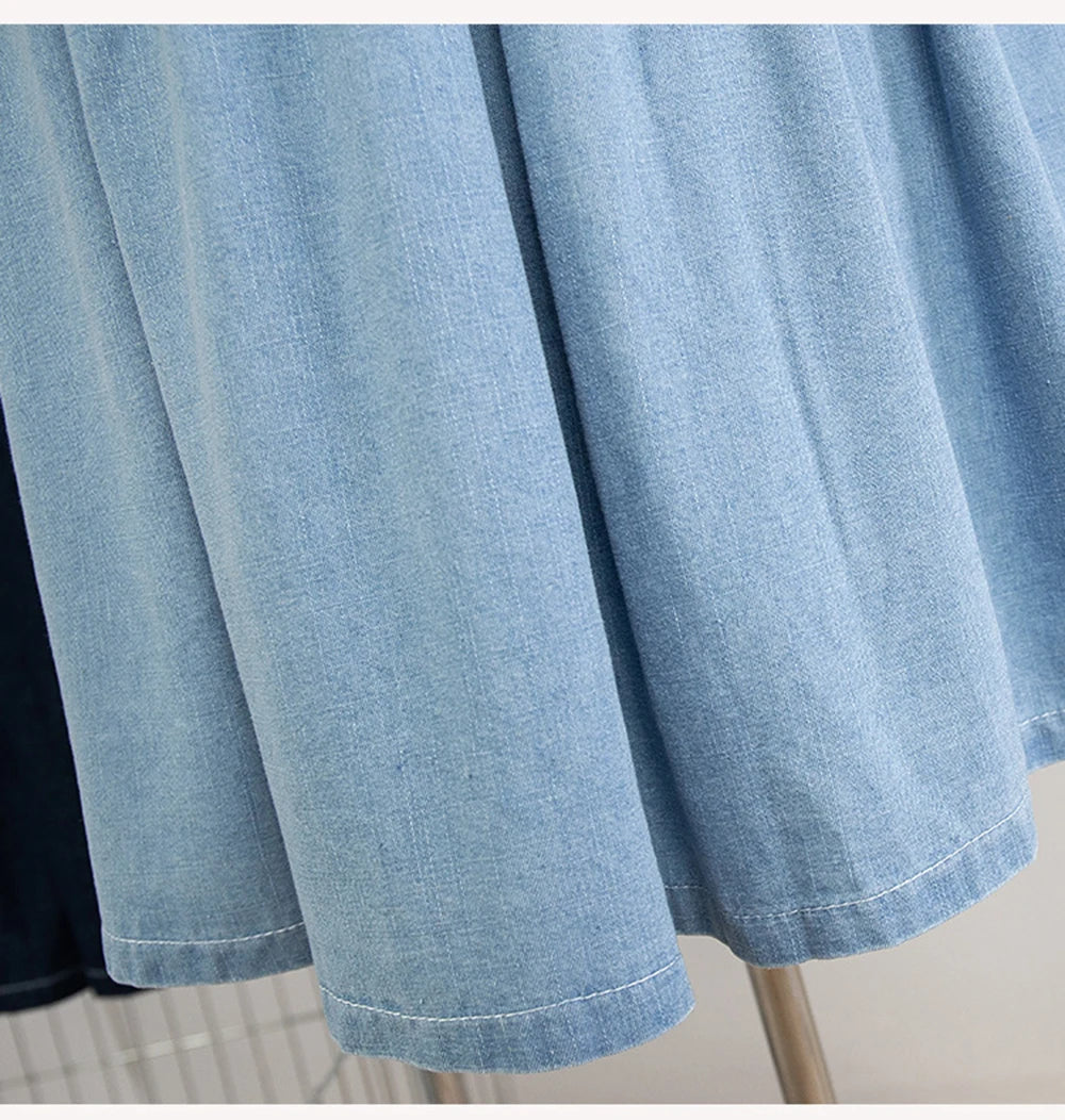 Hnewly M-5XL Oversize Denim Skirt Women's New Elastic High Waisted A-line Loose Fit Retro Knee-length Skirt with Built-in Safety Shorts