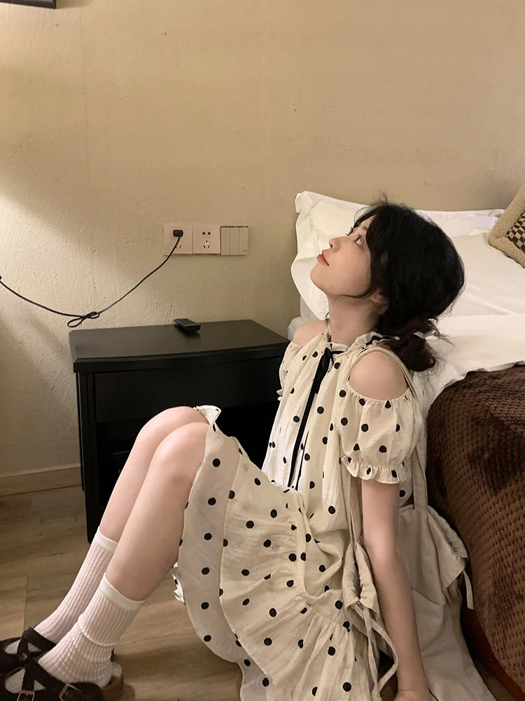 Hnewly Japanese Kawaii Mini Dress Women Casual Elegant Lolita Dress Female Outwear Beach Style Even Party Clothing Summer Chic Print