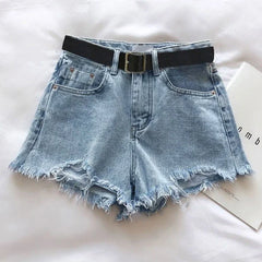 Hnewly summer inspo Women High Street Denim Shorts With Belt Casual High Waist A-line Jean Shorts Female Office Trousers Streetwear Summer