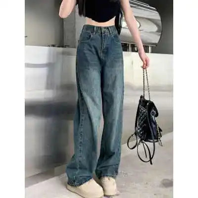Hnewly Wide Leg Jeans For Women High Waisted Contrasting Straight Leg Pant Autumn lady Loose Pants Streetwear
