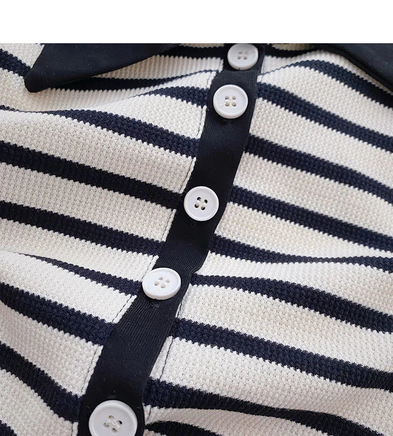 Hnewly Korean Contrast Stripe T-shirt Cardigan 2025 New Summer Women's Commuting Fashion Buttons Lapel Shirt Slim Versatile Top Trend