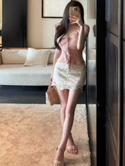 Hnewly  Streetwear Solid Lace Embroidery Mini Skirts Harajuku Women Hollow Out Y2k Aesthetic Skirt Summer Vintage Sweet Basic Faldas
