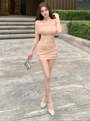 Hnewly  Woman Sexy Sleeveless Halter Mesh Patchwork Flowers Elegant Slim Off Shoulder Party Dress Female Temperament Chic