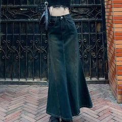 Hnewly  New Mermaid Denim Skirts Autumn Winter Woman Sexy Bandage Floor-Length Skirt Women Vintage Fashion High Waist Skirts Lady