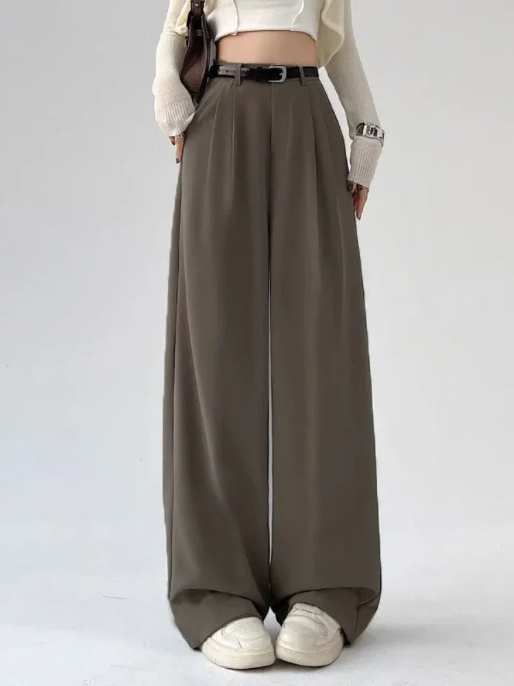Hnewly New Women's Pants Casual Temperament High Waist Loose Straight Trousers Gift Belt Fashion Versatile Wide Leg Pants Women