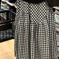 Hnewly  Korean Checkered A Line Skirt Women High Waisted Patchwork Tiered Skirt Woman All Match Loose Pleated Midi Skirts Feamle