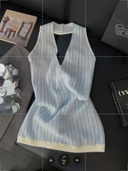 Lunivop  korean high street halter knitter camisole y2k aesthetic constrast color plaid sexy backless design tank tops harajuku girl tees