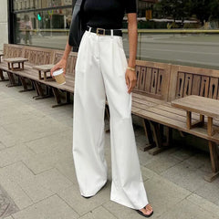 Hnewly  Office High-waisted Wide-leg White Suit Pants Women's Fall Loose and Drape Casual Straight Mopping Black Trousers