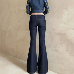 Hnewly  Dark Blue Low-Rise Slim-Fit Flare Jean Y2k Aesthetic 2000s Denim Trousers Chic Sexy Pant Casual Outfit Grunge Fairycore