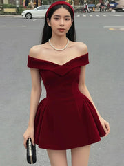 Hnewly  Cutenew Bow Patchwork Dress Women Sexy Noble Chic Slash Neck Sleeveless Zip Ruffled Ruched Stretch Party Prom Banquet Bodycon
