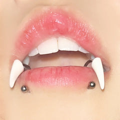 Hnewly  1Pc Stainless Steel Fangs Lip Piercing Labret Lip Ring Goth Cosplay Vampire Teeth For Women Men Body Jewelry Punk