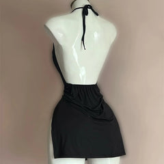 Hnewly Backless Bandage Dress Sexy Girl Black V Neck Elegant Irregular Slim Sweet Korean Women Mini Dresses 2025 New Fashion Nightclub
