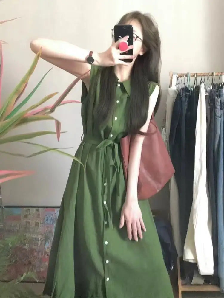 Hnewly  Spring Summer New Style Women's Shirt Dress Loose Slimming Bow Tie Elegant Cotton Breathable Comfortable A-Line Skirt Dress