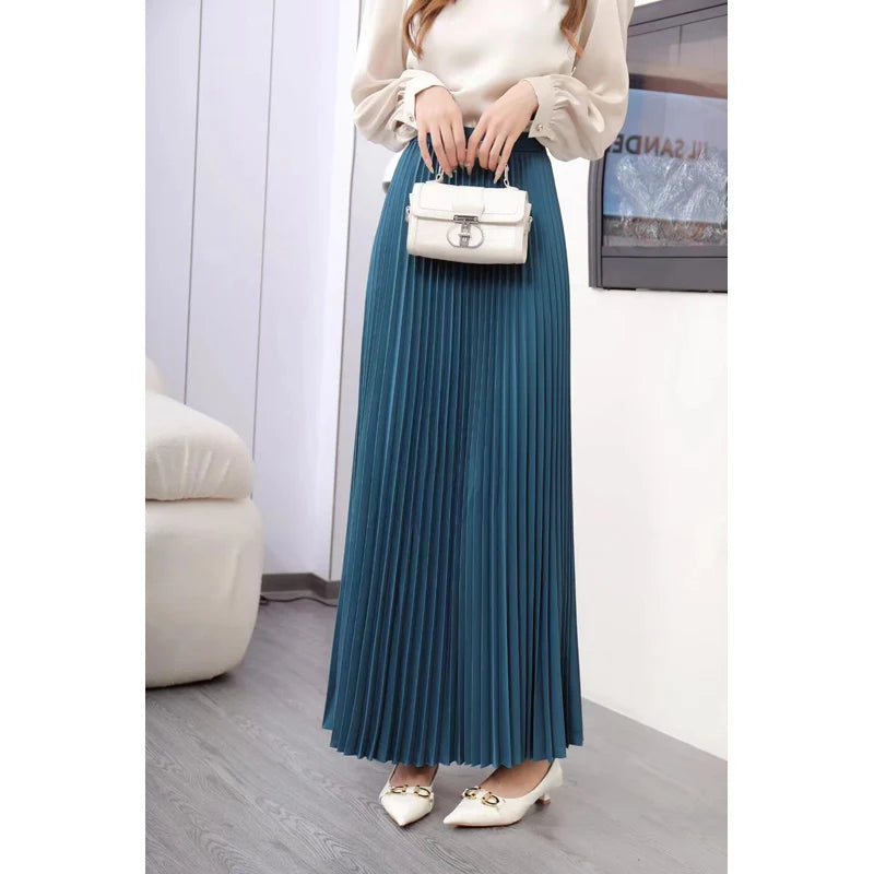Hnewly Brand Spring Clothes Women Autumn Fashion Casual Office Lady Pleated Skirt Women New Hight Waist Solid Long Skirt