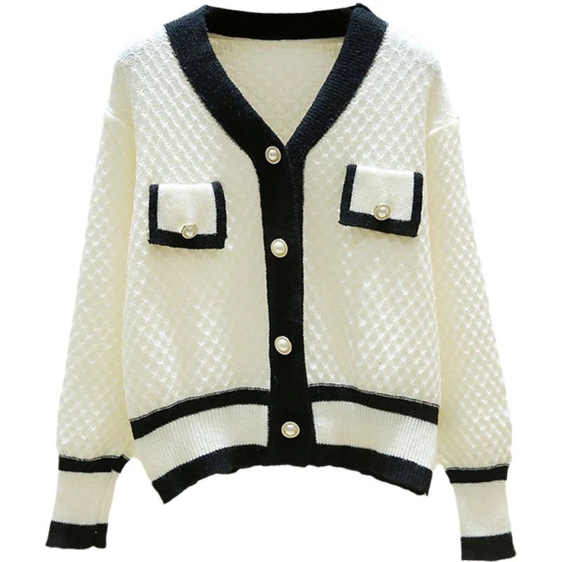 Hnewly  Korean Knit Sweater Temperament V-neck Single Breasted Jacket Women's Spring Autumn New Loose Long-Sleeved Cardigans  Coat