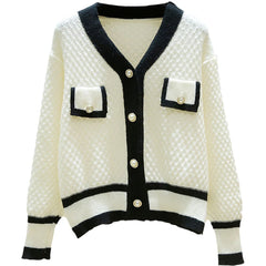 Hnewly  Korean Knit Sweater Temperament V-neck Single Breasted Jacket Women's Spring Autumn New Loose Long-Sleeved Cardigans  Coat