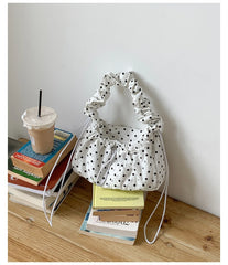 Hnewly  Women Polka Dot Underarm Bag Large Capacity Crossbody Bag Retro Drawstring Pleated Dumpling Bag for Outdoor Travel Clutch Purse