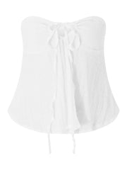Hnewly Strapless Off Shoulder Ruched Tube Tops for Women Front Tie-up Ruffles Summer Party Clubwear Tank Mini Vest New