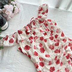 Hnewly  Broken Flower Women's Dresses Flying Sleeve Dress Summer Tunic Ropa Mujer Off Shoulder Bow Vestidos Ruched Roupas Feminina