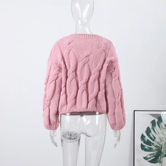 Hnewly  Elegant Thick-knit Women's Sweater Loose Solid O-neck Single Breasted Sweaters Female Fashion Spring New Lady Knitwear