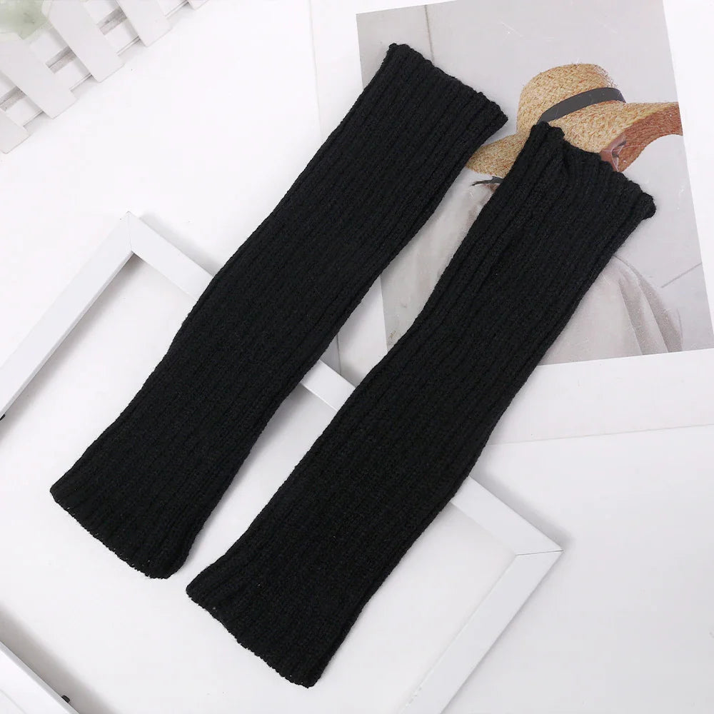 Hnewly Women Long Fingerless Gloves Soft Female Glove Lolita Kawaii Mitten Winter Warmer Knitted Arm Sleeve Girls Punk Gothic Gloves
