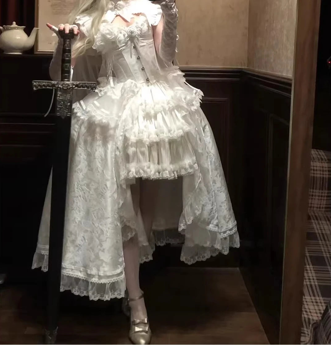 Hnewly  White Gothic Lolita Cos Dresses for Women Slim Fit Elegant Vintage Irregular Dress Female Sweet Cool Evening Dresses Vestidos