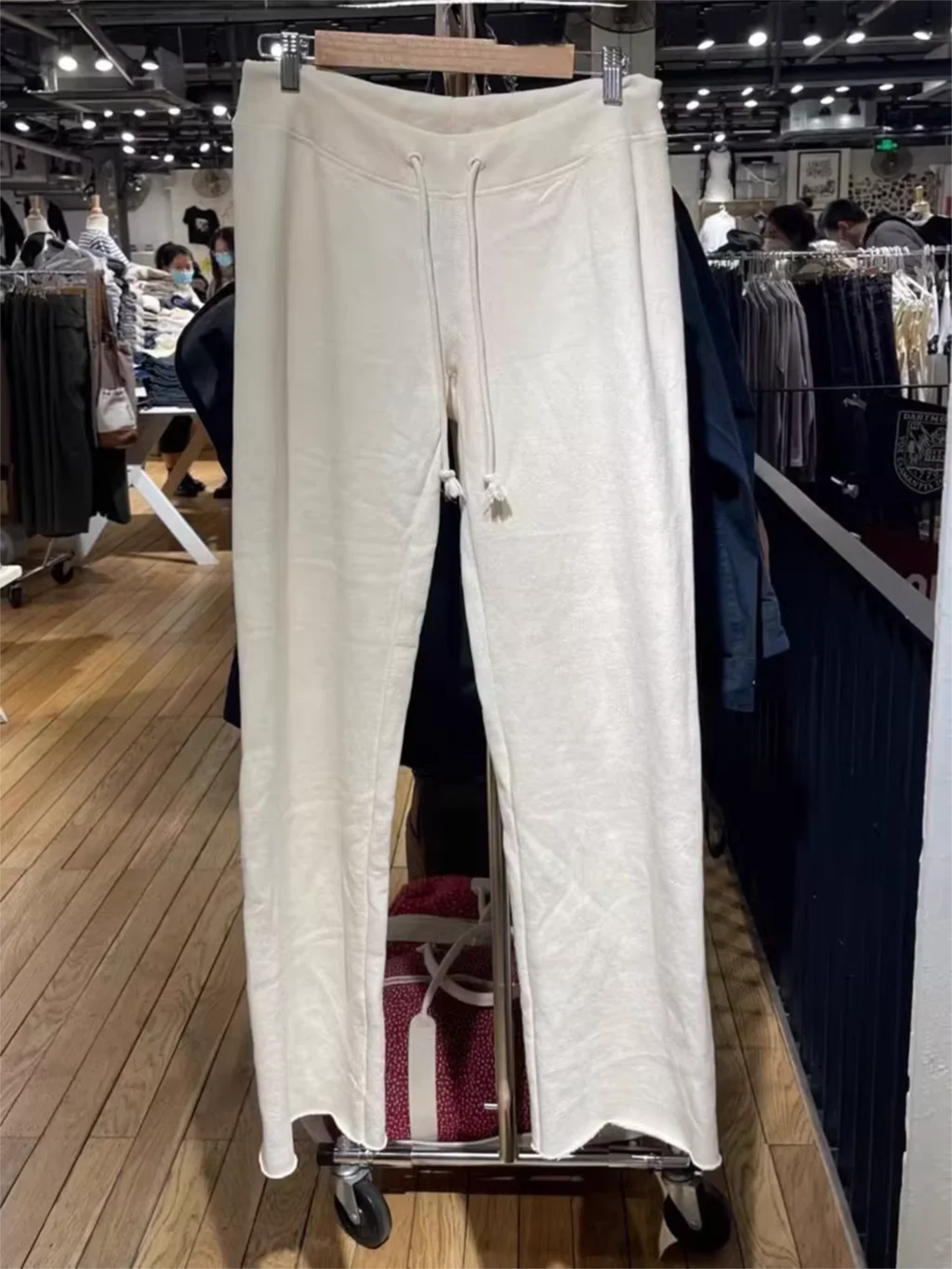 Hnewly  Drawstring Raw Hem White Straight Long Pants Sweet Cute High Waist Raw Hem Trousers Summer Casual Sport Sweatpant Chic
