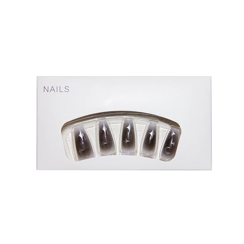 Hnewly Black Long Coffin Shape Fake Nail Ballet Reusable Adhesive Acrylic Press on Set Nails Artificial False Nails Art Tips Women Gift