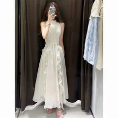 Hnewly  Summer New Style Halterneck Dress for Women Ruffled Elegant Sleeveless Skirt the dress black dress white dress