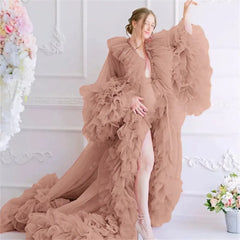 Hnewly  Custom Bridal Morning Robe Sheer Tulle Train Gown For Wedding Maternity Photoshoot Dress vestido maternidad baby shower