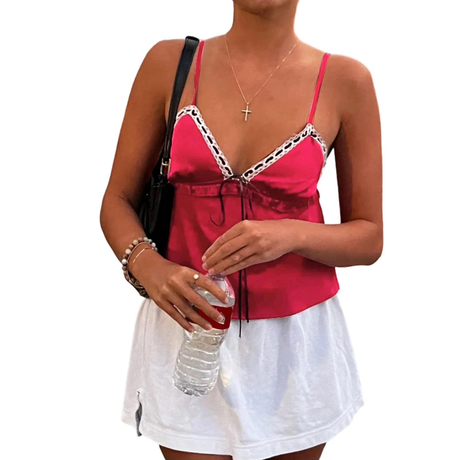Hnewly Summer Tank Tops y2k Women Deep V Neck Ruffle Trim Spaghetti Strap Sleeveless Camisole Vest 2000s Clothing Streetwear