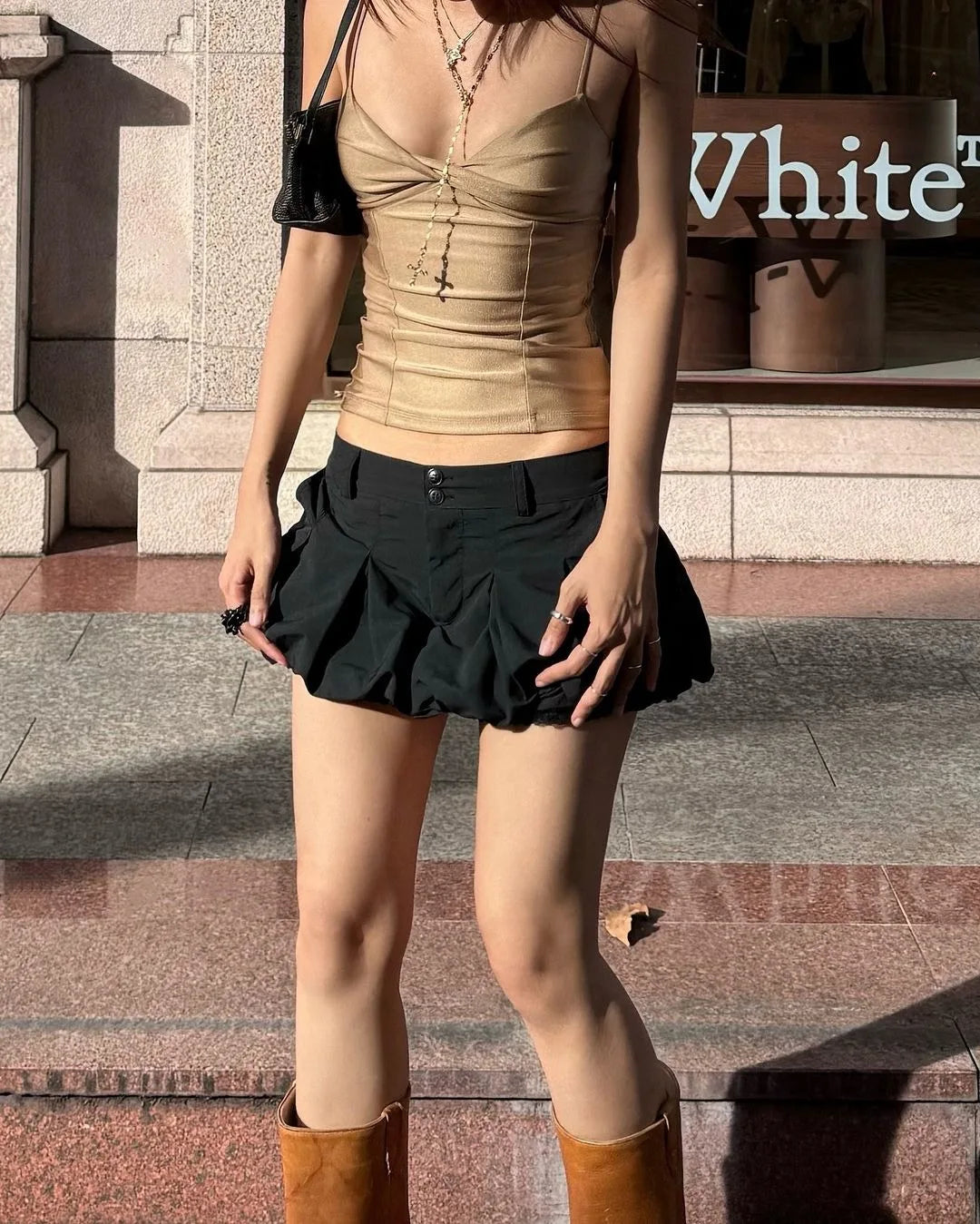 Hnewly  Bubble Puff Dress Mini Skirt Cute Sexy Dress Y2K Streetwear Women Summer Clothes High Waist Short Pleated Mini Skirts