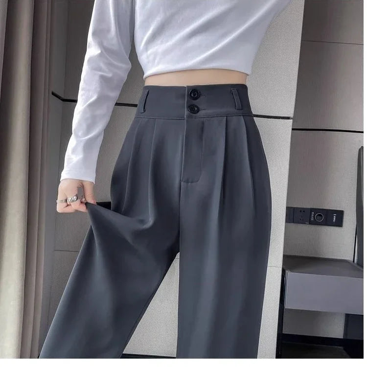 Hnewly Korean High Waist Wide Leg Trousers Female Fall Summer Casual Loose Office Lady Suit Pants Fashion Baggy Outwear Clothing