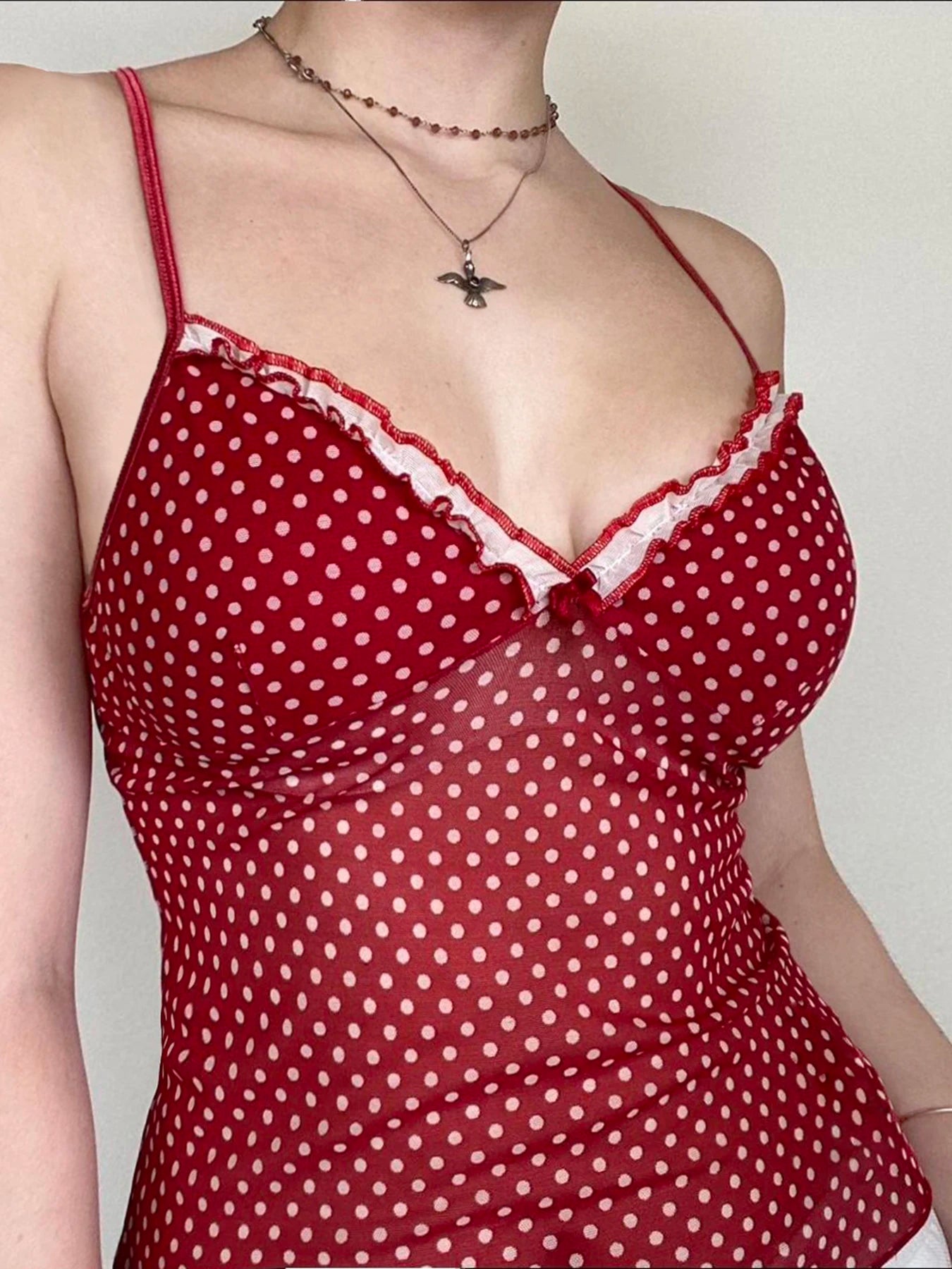 Hnewly Sexy Slim Dot Printed Camis Tops Holiday Contrast Color V-Neck Sleeveless Tank Tops Women 2024 Summer Fashion Streetwear
