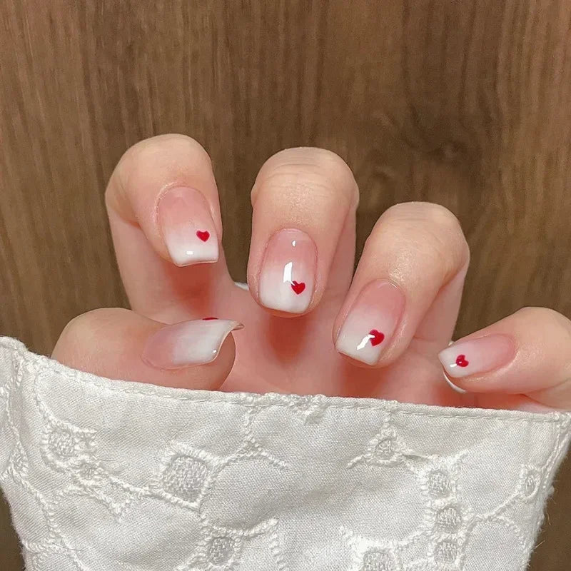 Hnewly 24pcs Red Rose False Nails Full Coverage Set Reusable Fake Nails Faux Acrylic Press on Nails with Accessories