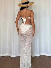 Hnewly  Starfish Metal Women 2 Piece Set Summer Vacation Beach Jacquard Strapless Tops+Skirt Elegant Matching Clubwear Suit
