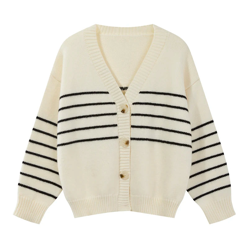 Hnewly  Women Cardigan Sweater Striped V-neck Button-up Sweater Jacket Comfy Cozy Slouchy Cardi Autumn Winter Casual Outfit