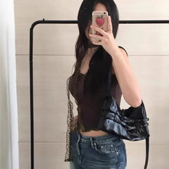 Hnewly  Hot Girl Vintage Double Strap Adjustable Shoulder Bag Women Ladies Harajuku Large Tote Purse Motorcycle Handbag Y2K