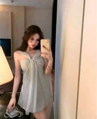 Hnewly  Mini Dresses Women Sleeveless Sexy Halter Backless Summer Fashion Solid Party Dress Sweet Elegant Female Casual