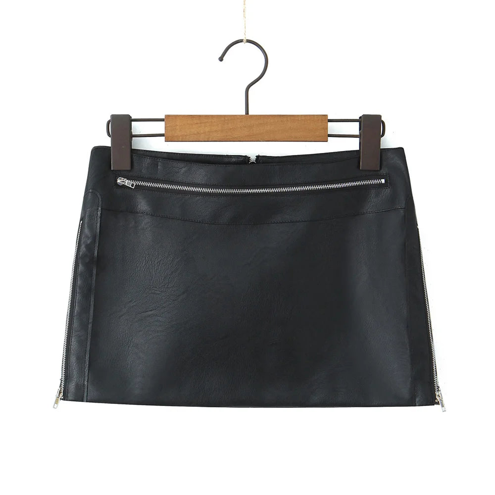 Hnewly  Black mini skirts for woman korean fashion fall faux leather skirt vintage punk clothes PU skirts zipper up harajuku fashion