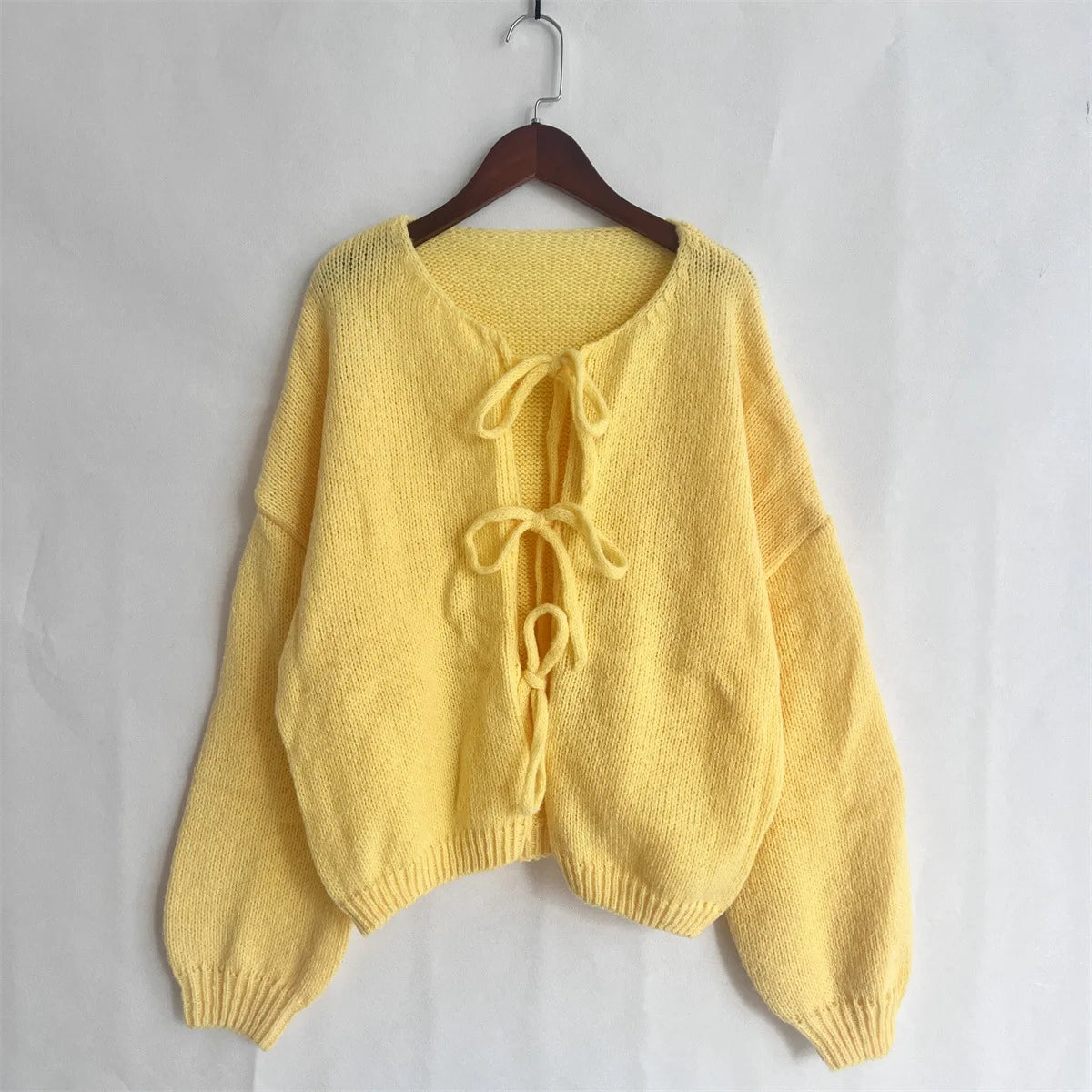 Hnewly  Bow Tie Front Cardigan for Women Long Sleeve Knitted Jacket Sweater Autumn Winter Knitwear Teen-girl Y2K Cute Outfit