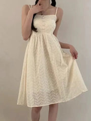 Hnewly  Chic Summer Age-Defying Gentle Style Square Collar Sleeveless Women's Commute Versatile Meat Concealing Dress Cotton High Waist