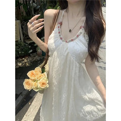 Hnewly  Moon Flower God's New Summer Style Pure Desire Big Backless Halter Neck Suspender Dress Women's Strappy Long Skirt