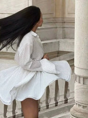 Lunivop  Women Chic Polka Dot Shirt Dress Sexy V-neck Long Sleeves Elasticated Waist A-line Mini Dresses Lady New Commute Vestidos