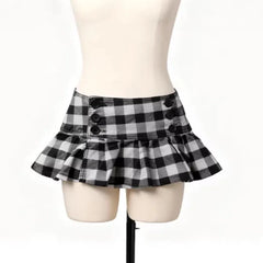 Lunivop  New Euramerican Low Waist Sweet Cool Girl Skirts Y2k Aesthetic Constrast Color Plaid Pleated Jupe Harajuku Buttons Design Skirts