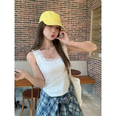 Hnewly Square Collar Lace Patchwork Camisole Vest For Women'S Summer New Sleeveless Top