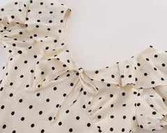 Hnewly   French Retro Polka Dot Print Long Dress Sweet Chic V-neck Summer Women Dress Short Sleeve High Waist Elegant Lady Dresses 2025