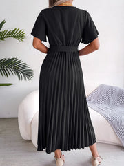 Hnewly  Elegant High Waist Ruffled Sleeve Pleated Maxi Dress, Women's Clothing