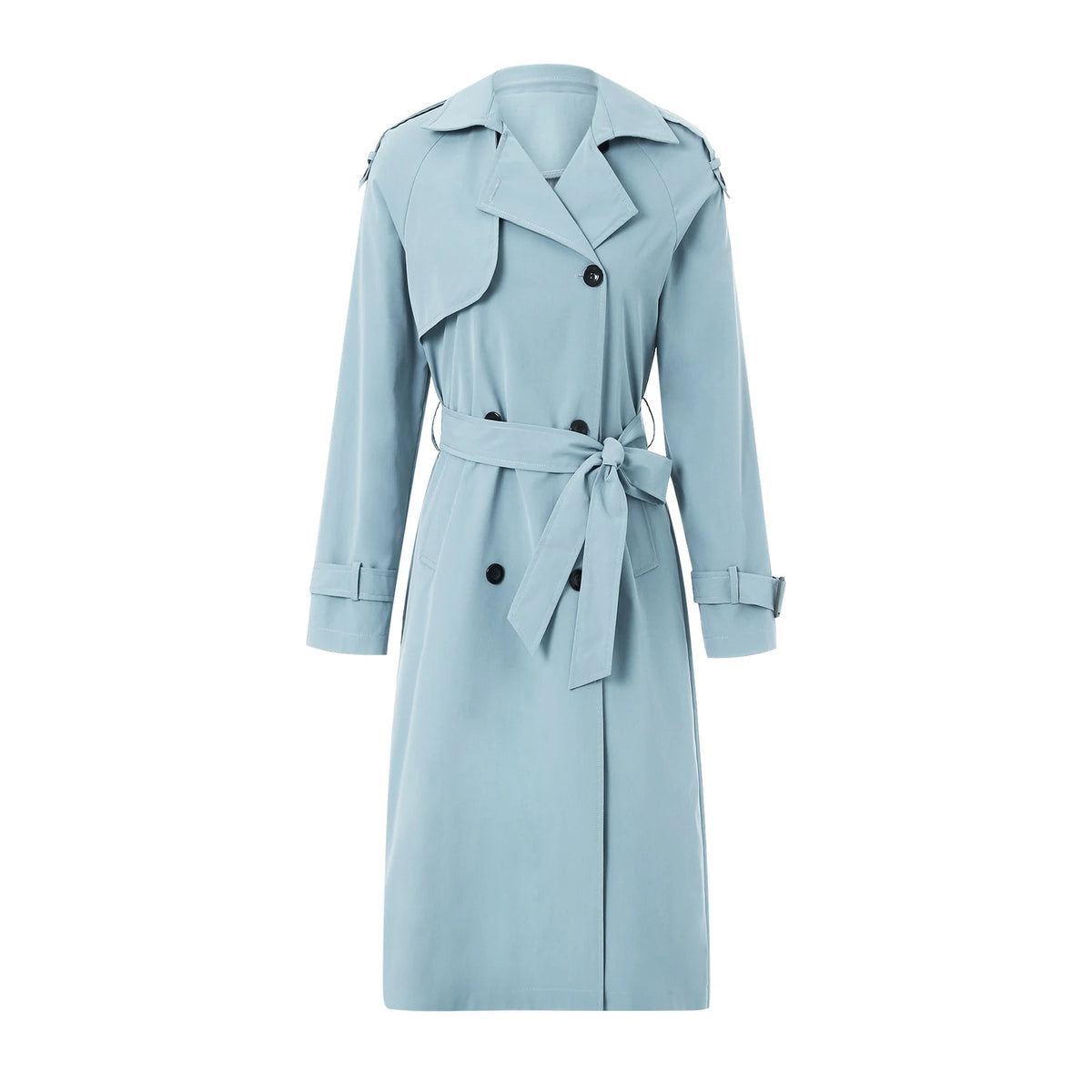 Hnewly  Women's Double Breasted Long Trench Coat, Classic Lapel V-Neck Long Sleeve Windproof Overcoat with Belt