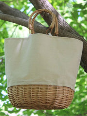 Hnewly  Handmade Wicker Rattan Top Handle Bag Straw Beach Shoulder Bag Holiday Bag Bridesmaid Gift Tote Wedding Party Gift